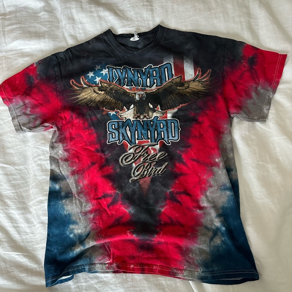 Vintage Style Lynyrd Skynyrd Free Bird Tie Dye Bald Eagle Classic Rock Tee